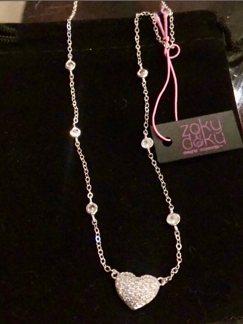 Sterling Silver Pavé Cubic Zirconia Heart Necklace-Boutique